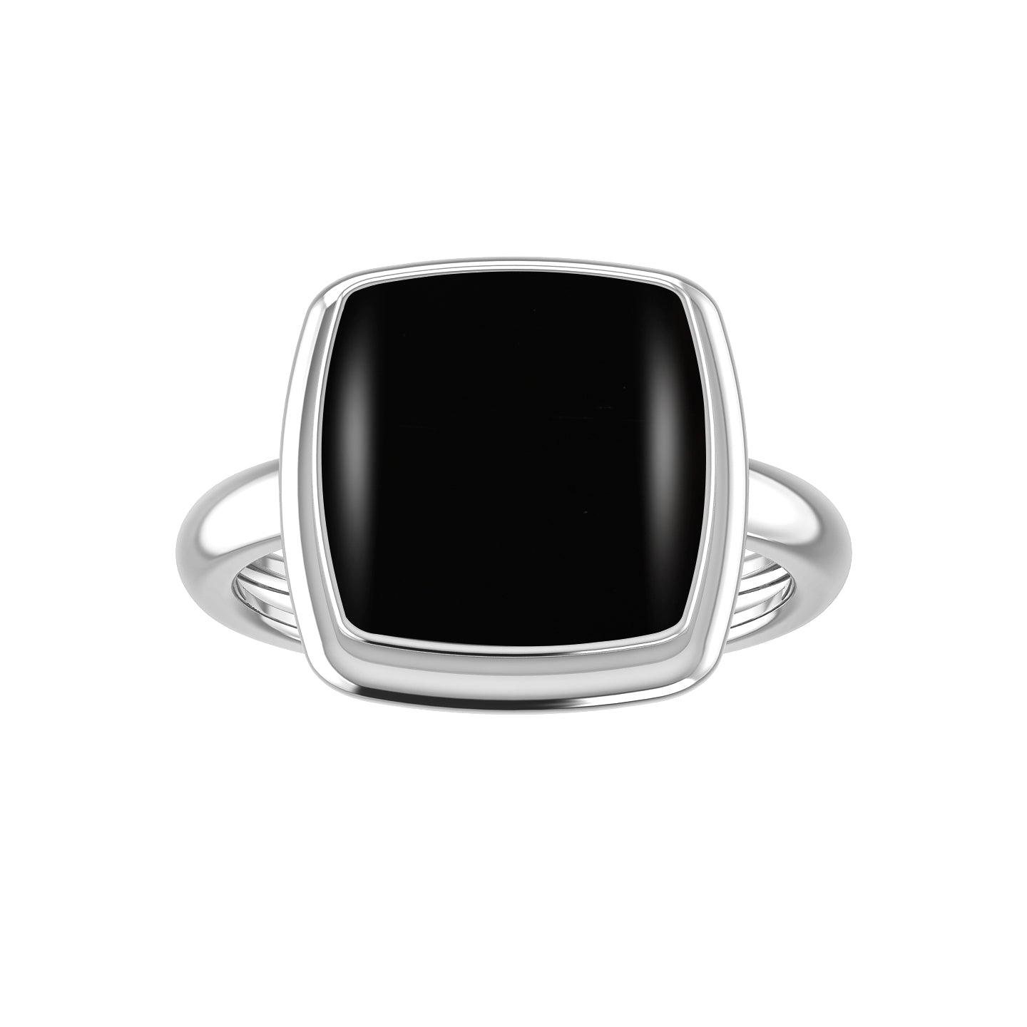 Natural Black Onyx Rings for Women in Sterling Silver (Pack of 6, Bezel-Set)