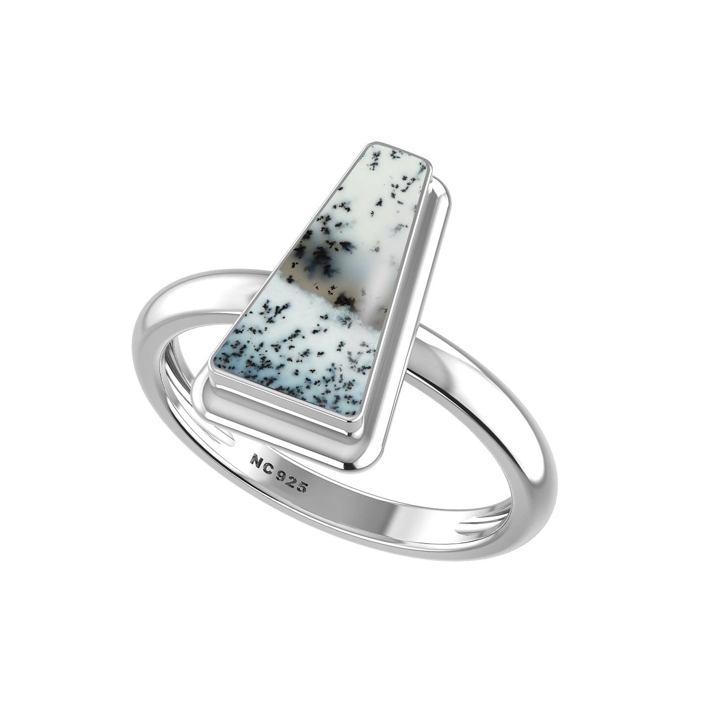 Natural Dendritic Opal Rings for Women in Sterling Silver (Pack of 6, Bezel-Set)