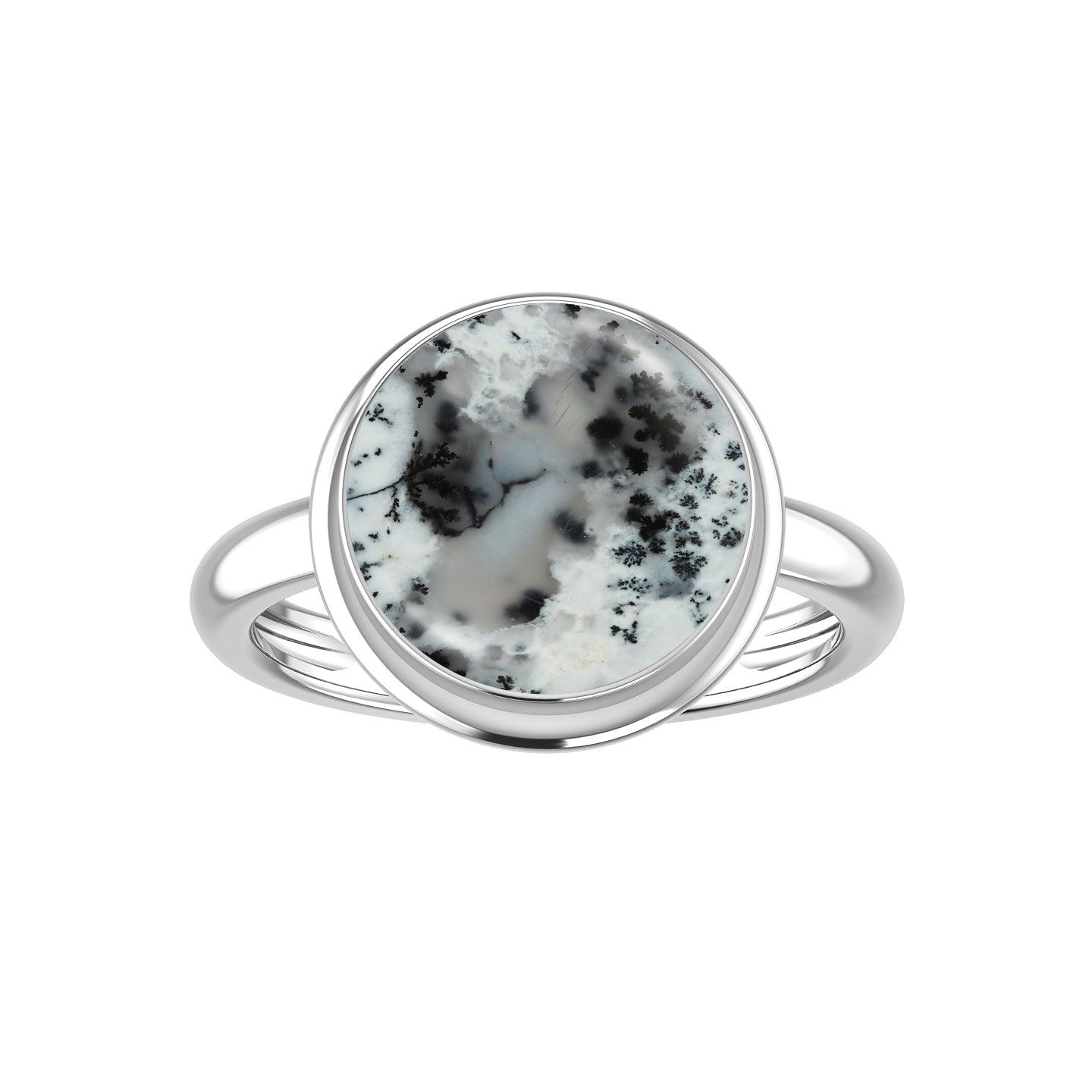 Natural Dendritic Opal Rings for Women in Sterling Silver (Pack of 6, Bezel-Set)