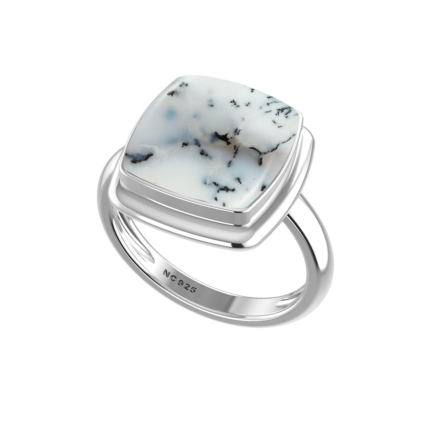 Natural Dendritic Opal Rings for Women in Sterling Silver (Pack of 6, Bezel-Set)