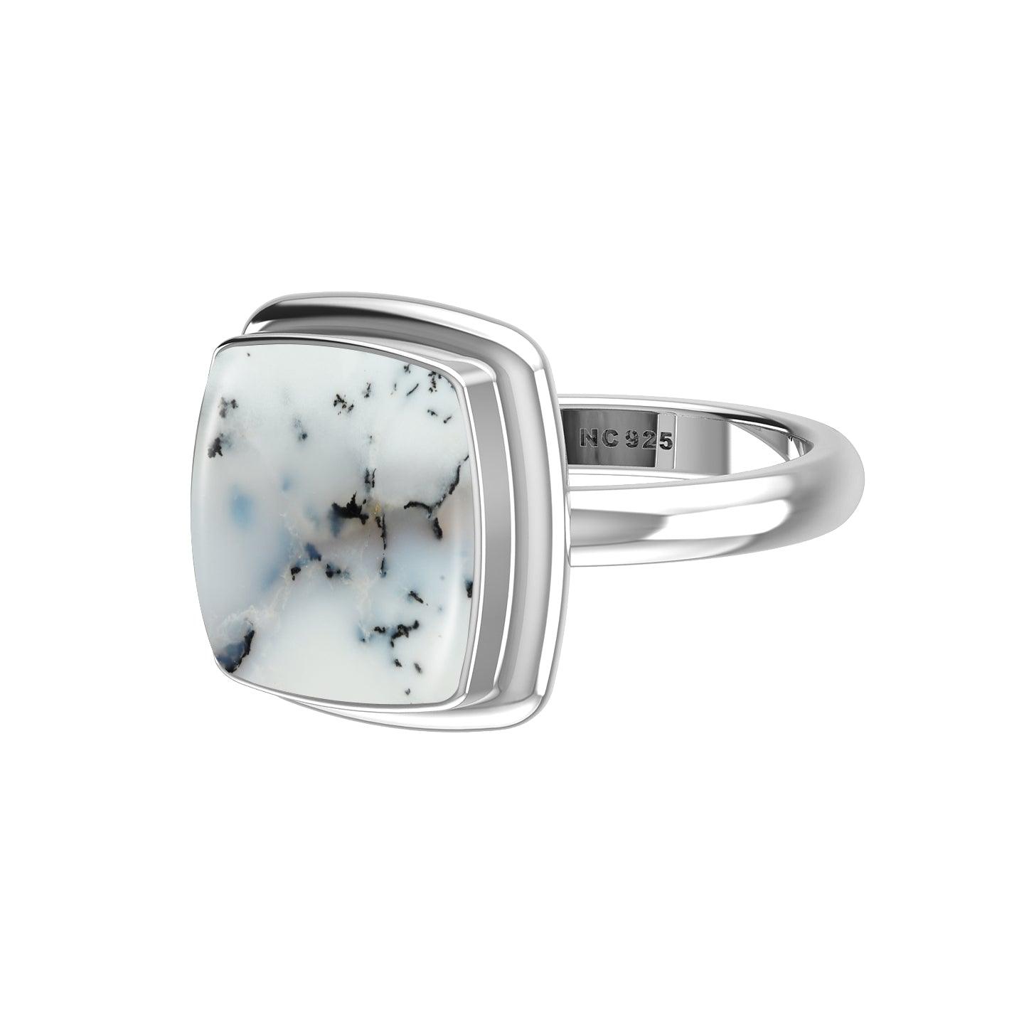 Natural Dendritic Opal Rings for Women in Sterling Silver (Pack of 6, Bezel-Set)