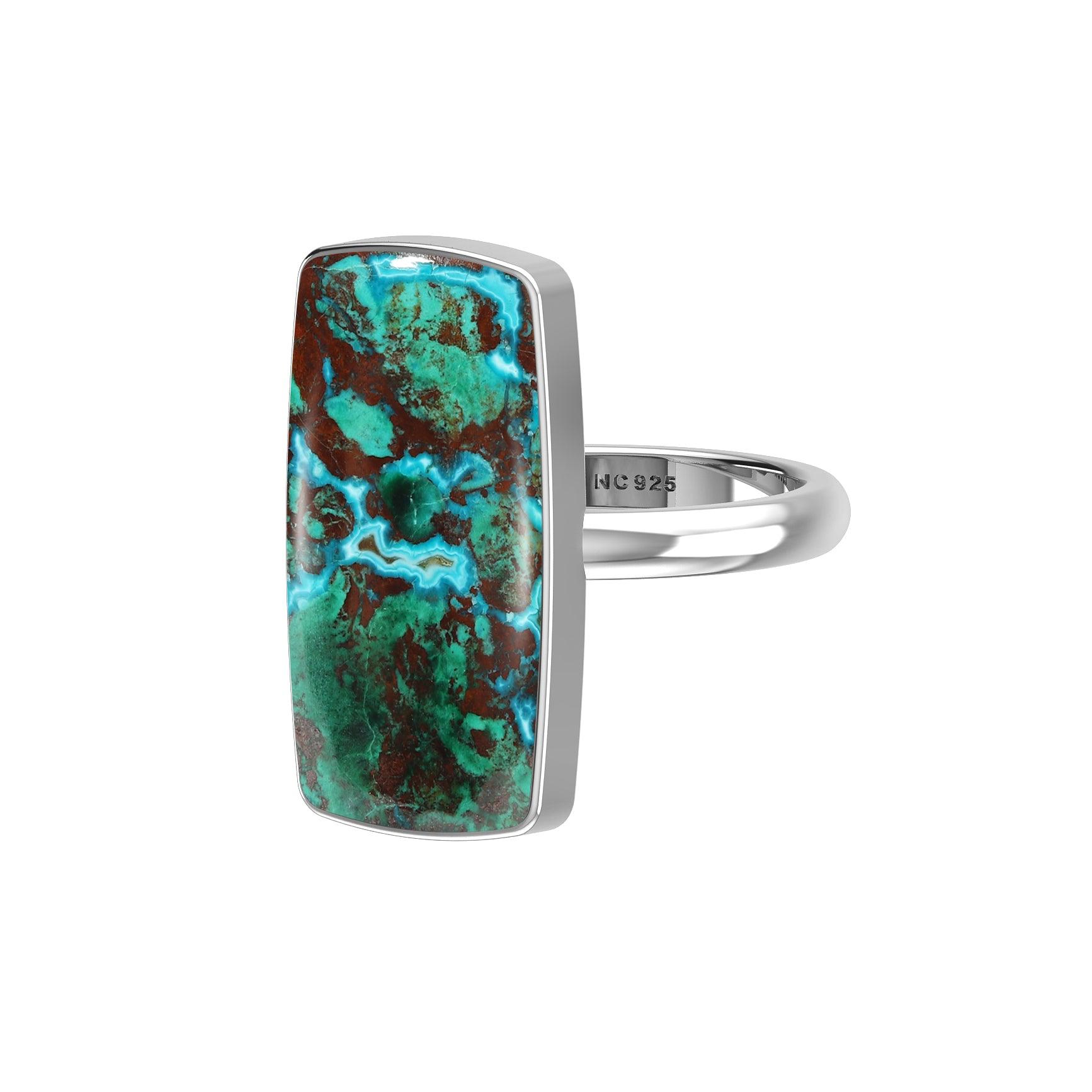 Natural Chrysocolla Rings for Women in Sterling Silver (Pack of 6, Bezel-Set)