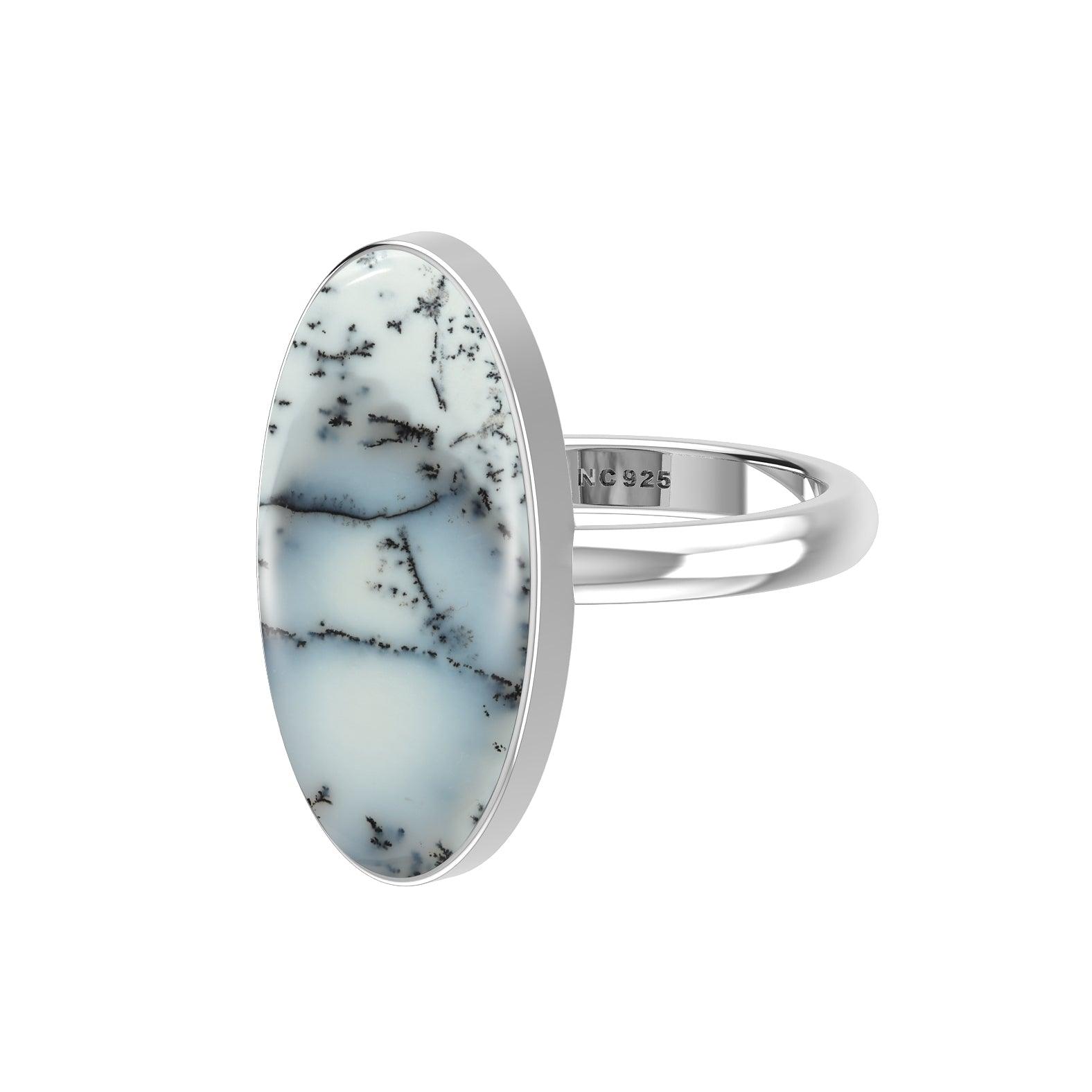 Natural Dendritic Opal Rings for Women in Sterling Silver (Pack of 6, Bezel-Set)