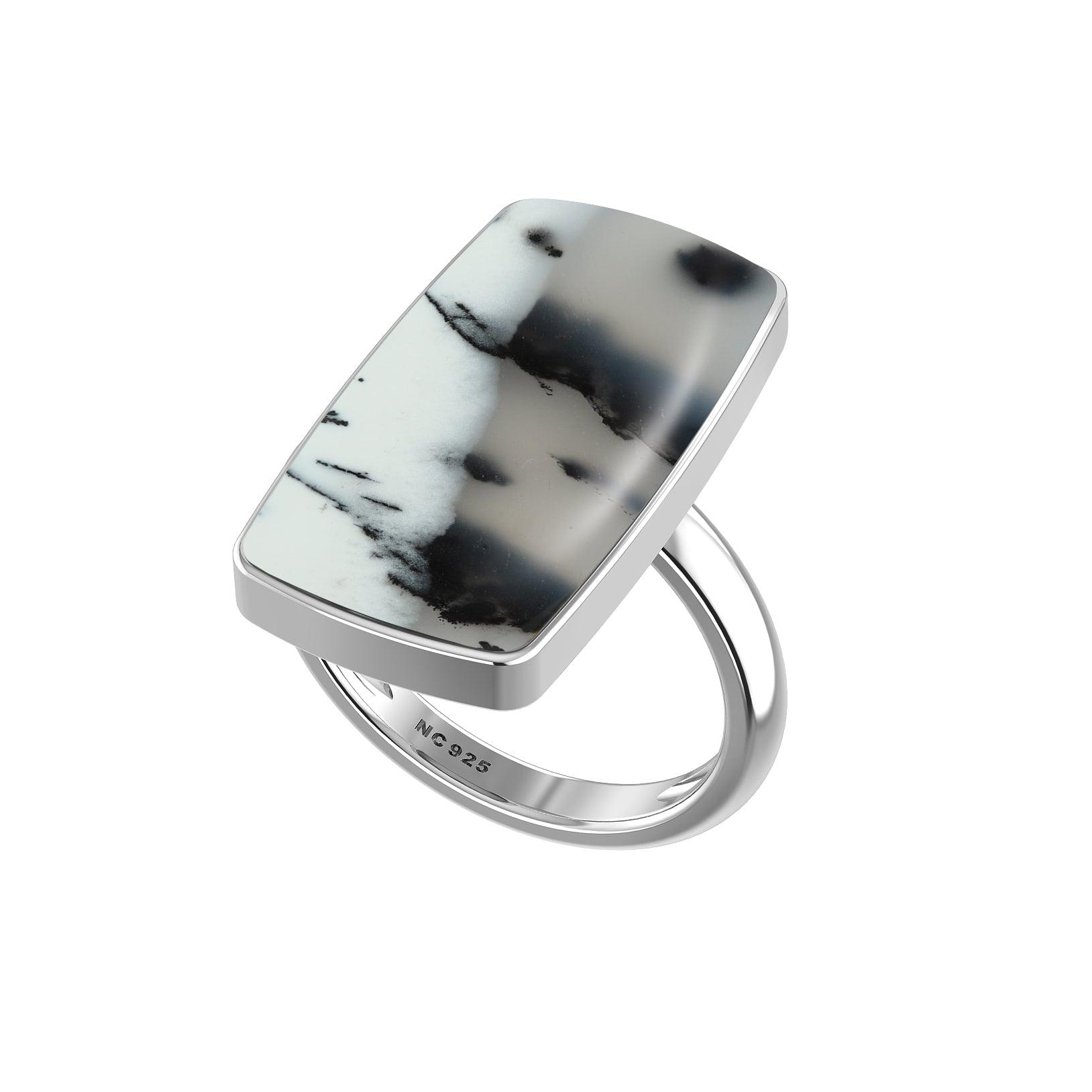 Natural Dendritic Opal Rings for Women in Sterling Silver (Pack of 6, Bezel-Set)