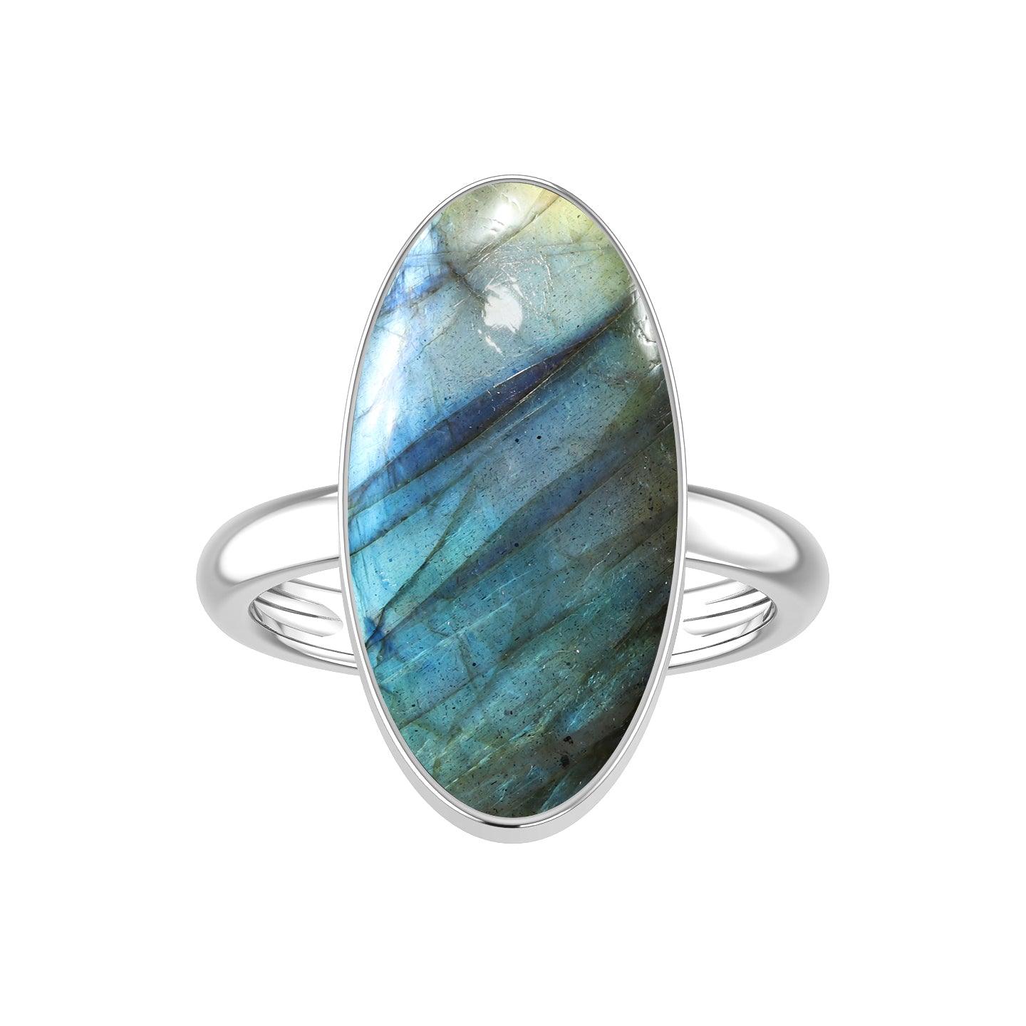 Natural Labradorite Rings for Women in Sterling Silver (Pack of 6, Bezel-Set)