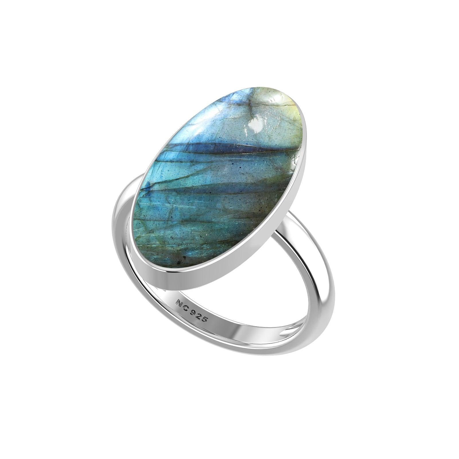 Natural Labradorite Rings for Women in Sterling Silver (Pack of 6, Bezel-Set)