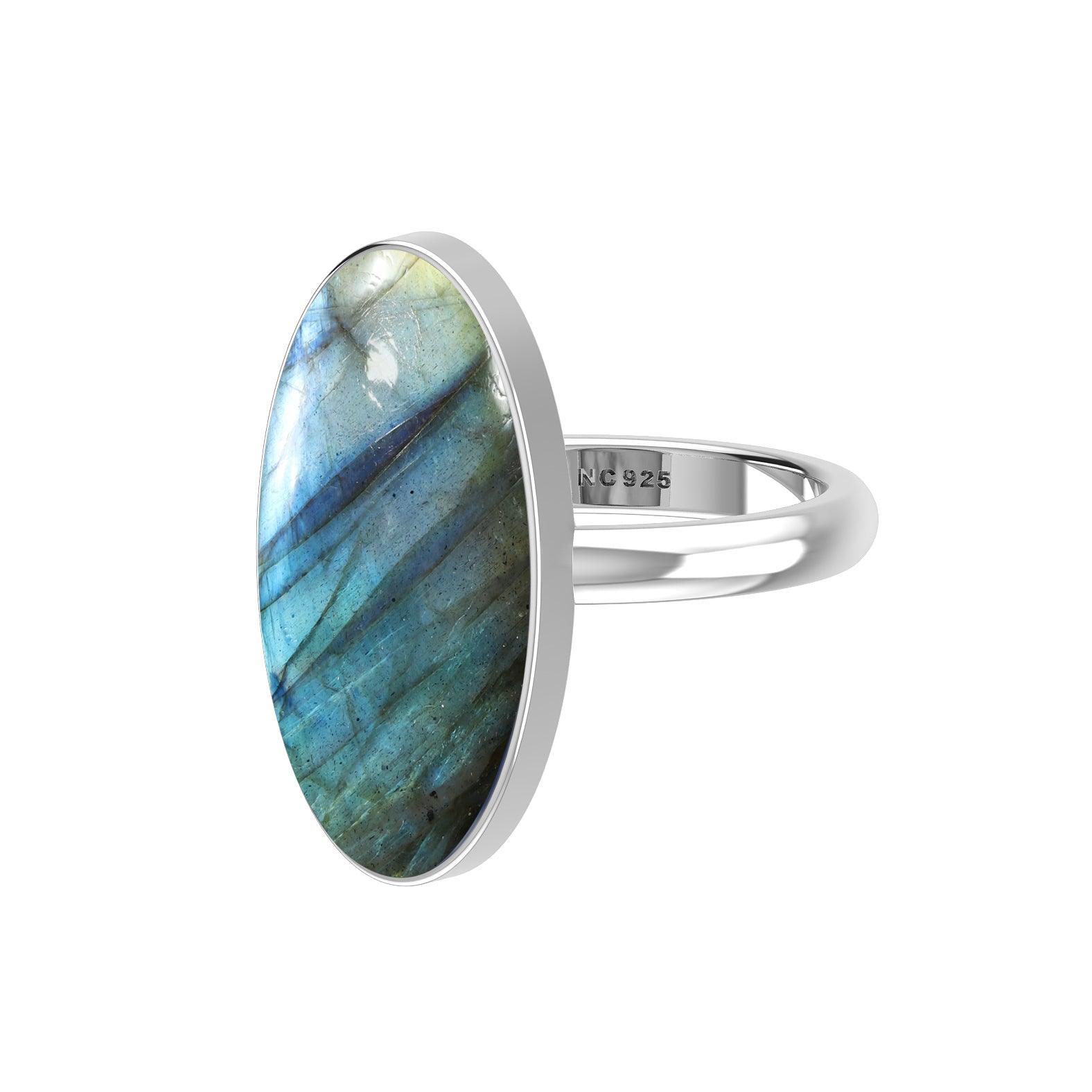 Natural Labradorite Rings for Women in Sterling Silver (Pack of 6, Bezel-Set)