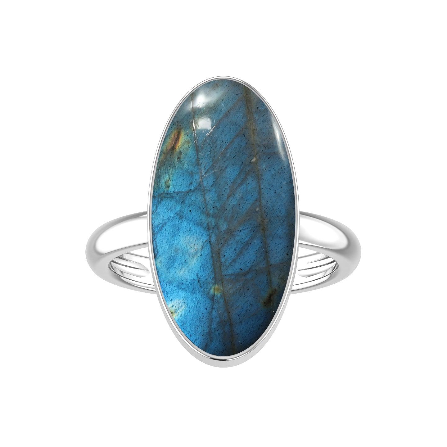 Natural Labradorite Rings for Women in Sterling Silver (Pack of 6, Bezel-Set)