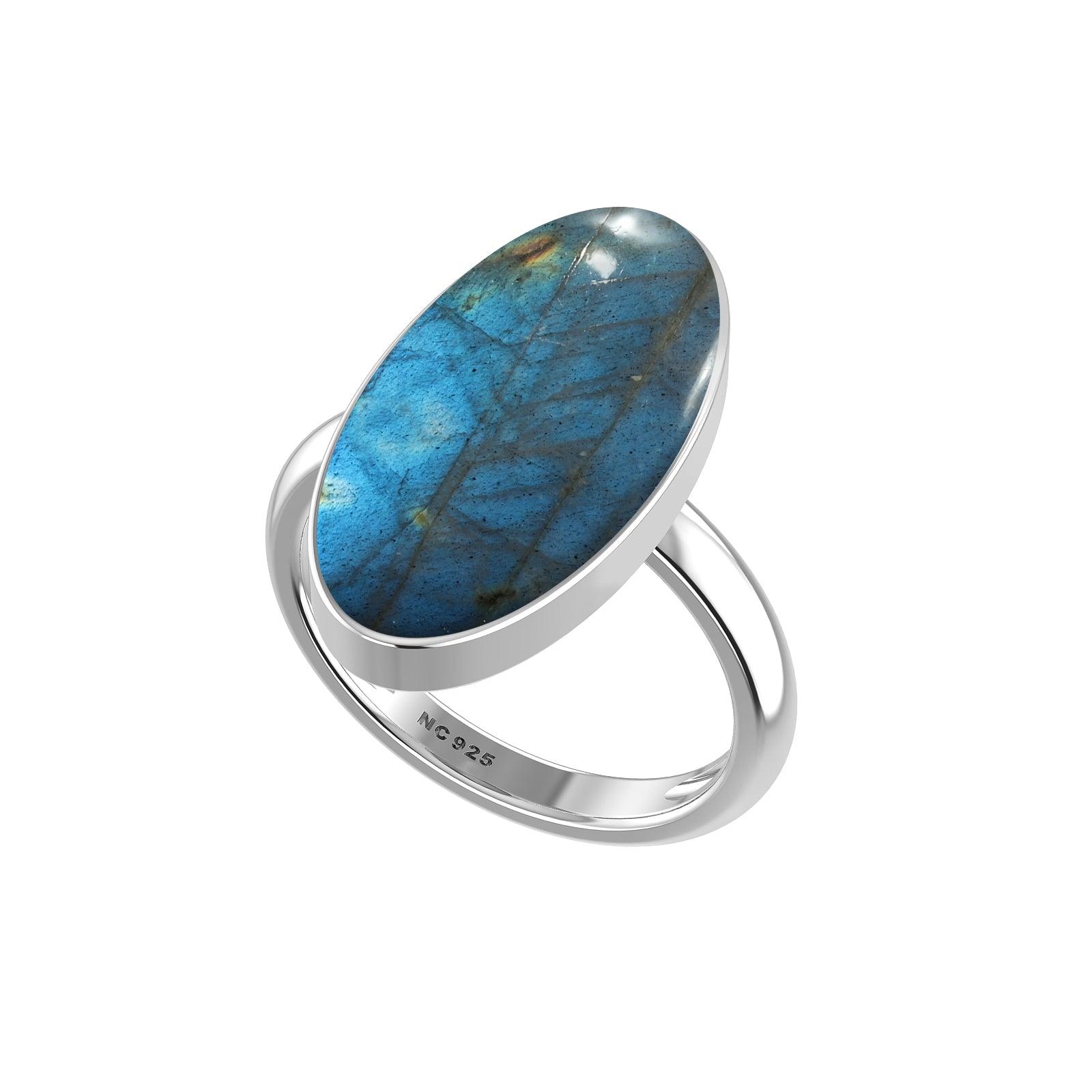 Natural Labradorite Rings for Women in Sterling Silver (Pack of 6, Bezel-Set)