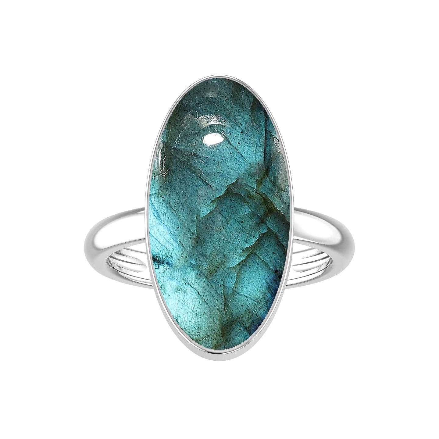 Natural Labradorite Rings for Women in Sterling Silver (Pack of 6, Bezel-Set)