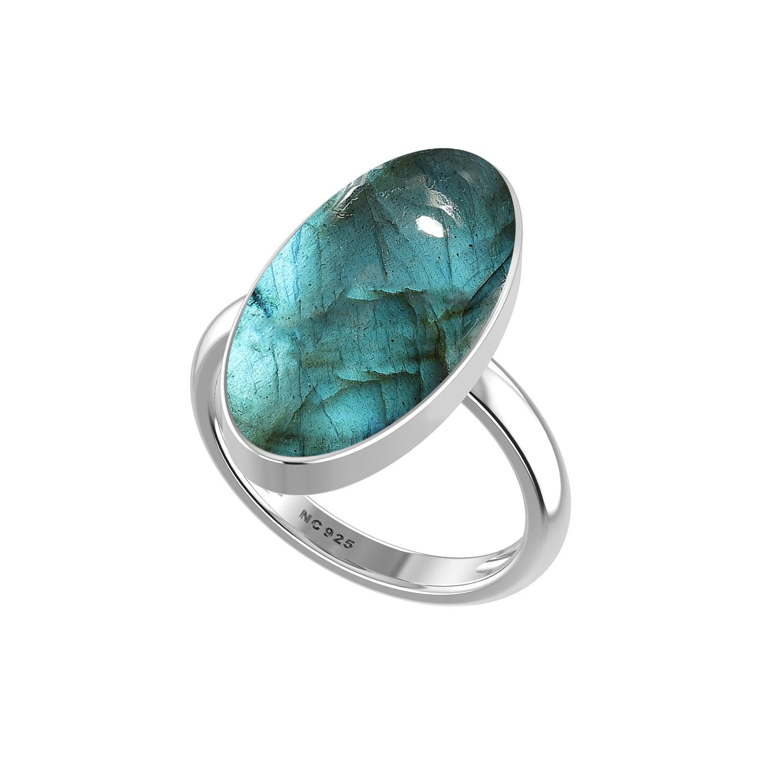 Natural Labradorite Rings for Women in Sterling Silver (Pack of 6, Bezel-Set)