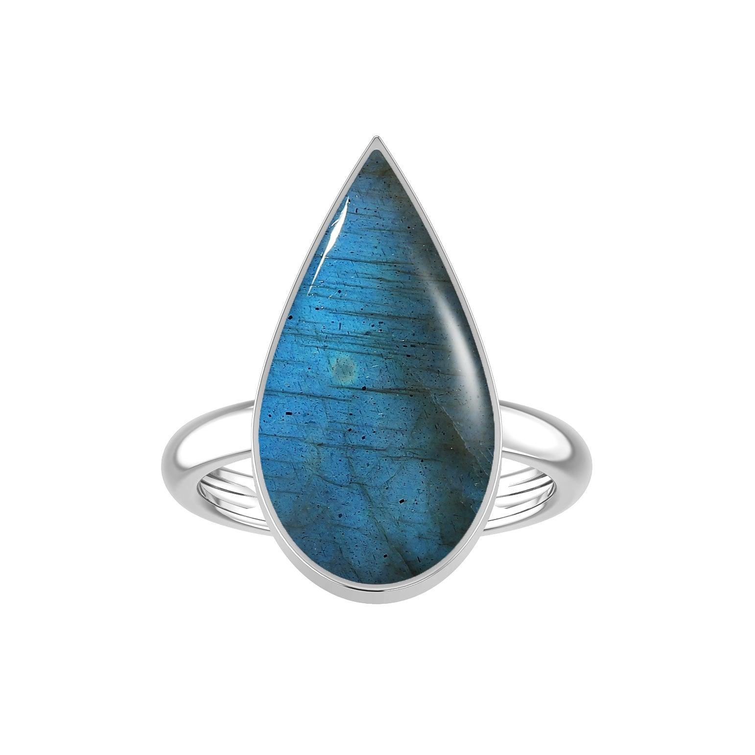 Natural Labradorite Rings for Women in Sterling Silver (Pack of 6, Bezel-Set)