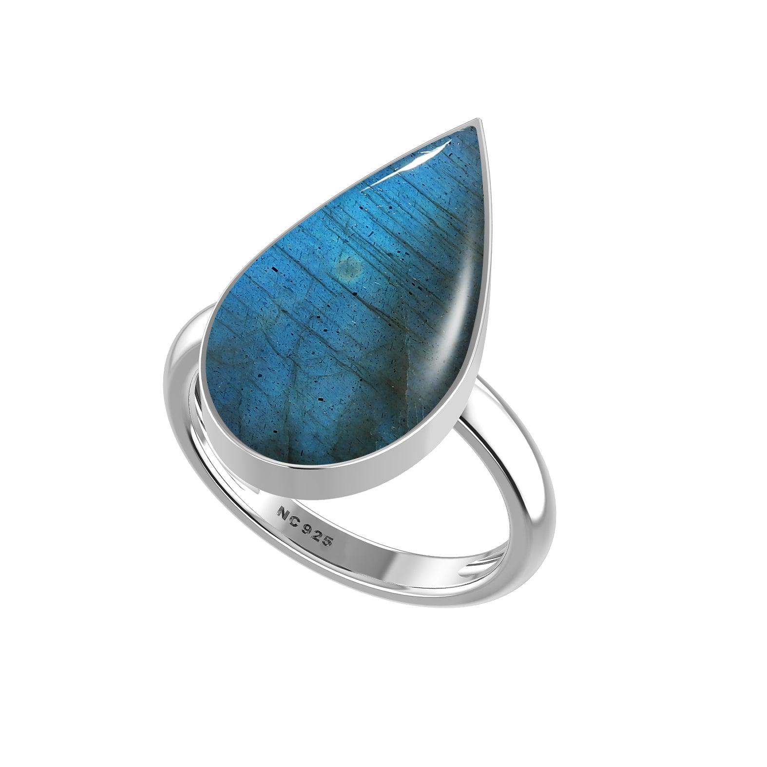 Natural Labradorite Rings for Women in Sterling Silver (Pack of 6, Bezel-Set)