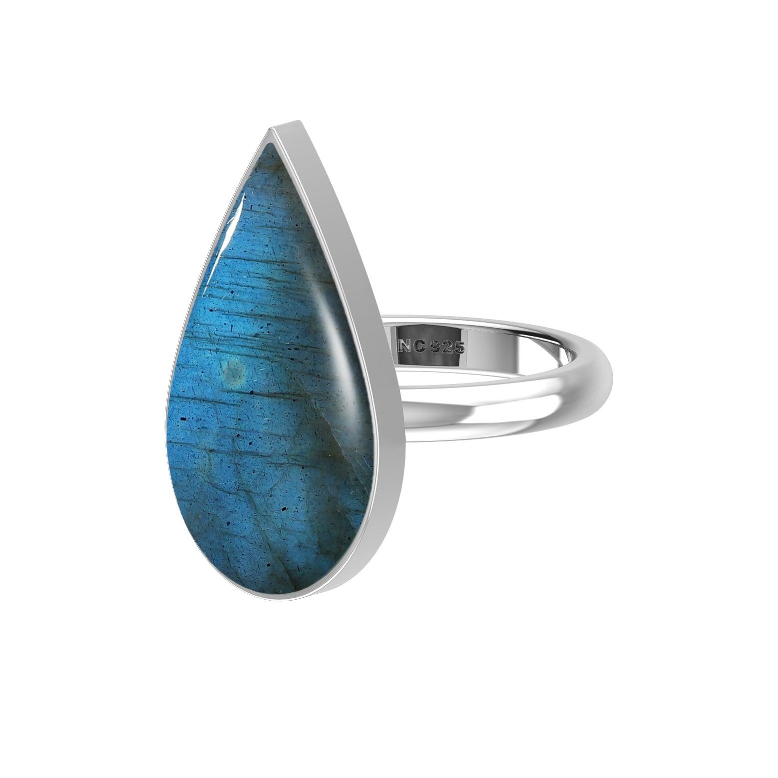 Natural Labradorite Rings for Women in Sterling Silver (Pack of 6, Bezel-Set)