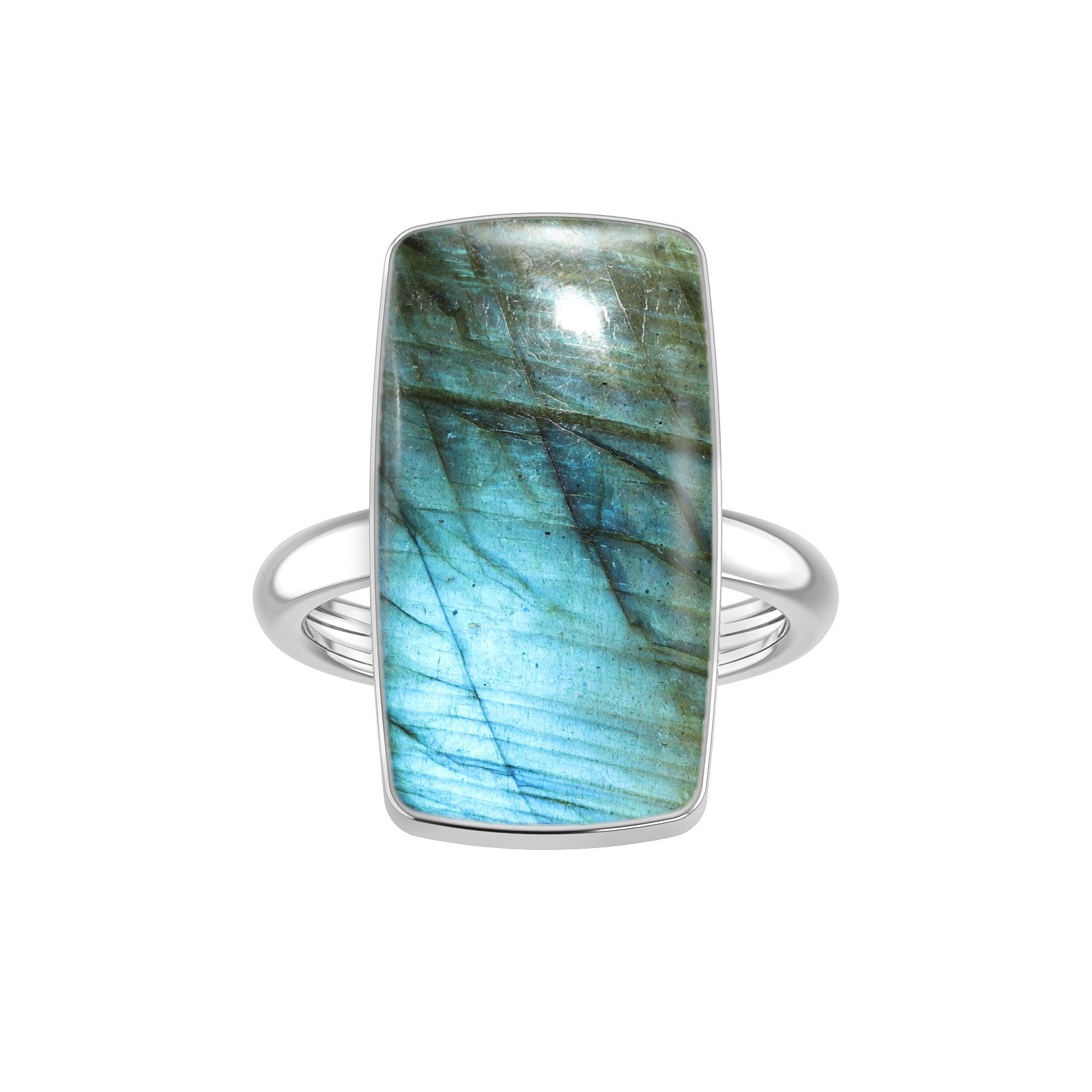 Natural Labradorite Rings for Women in Sterling Silver (Pack of 6, Bezel-Set)