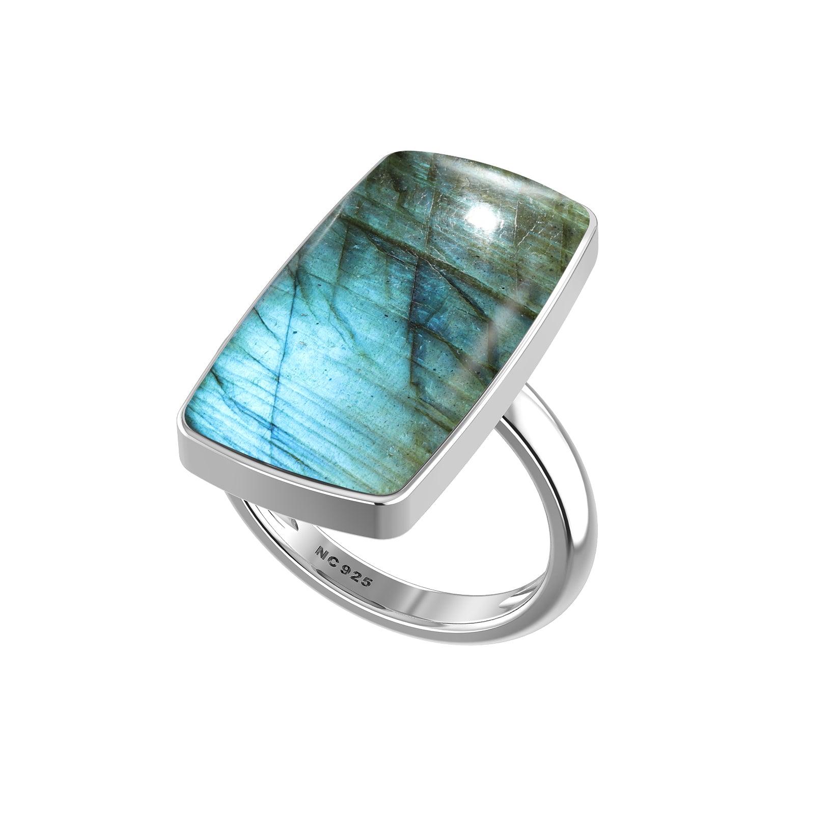 Natural Labradorite Rings for Women in Sterling Silver (Pack of 6, Bezel-Set)