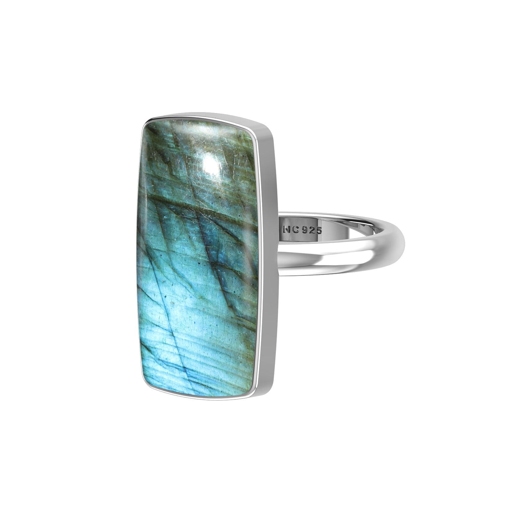 Natural Labradorite Rings for Women in Sterling Silver (Pack of 6, Bezel-Set)