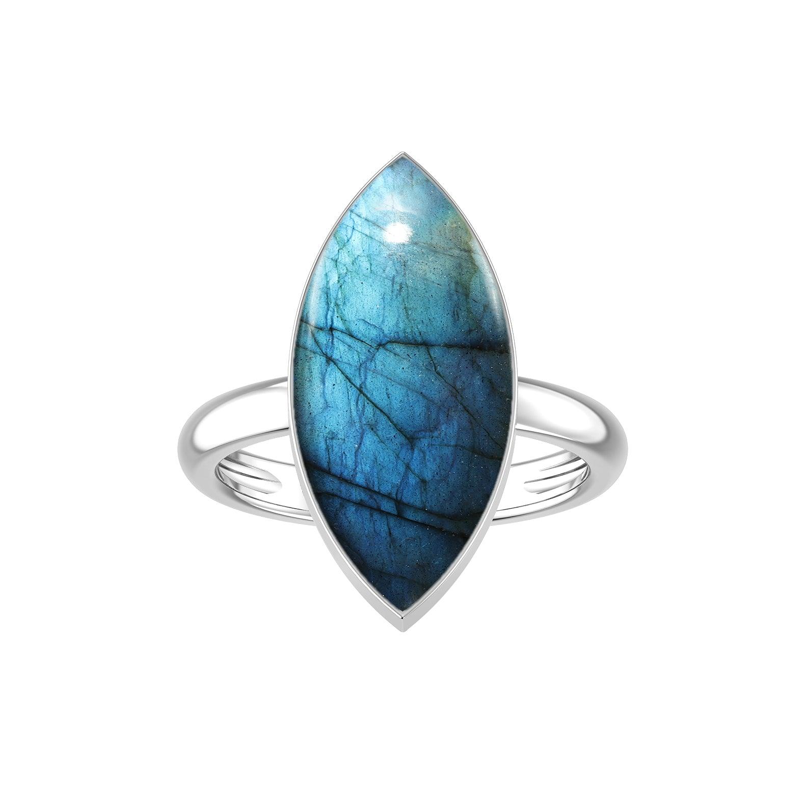 Natural Labradorite Rings for Women in Sterling Silver (Pack of 6, Bezel-Set)