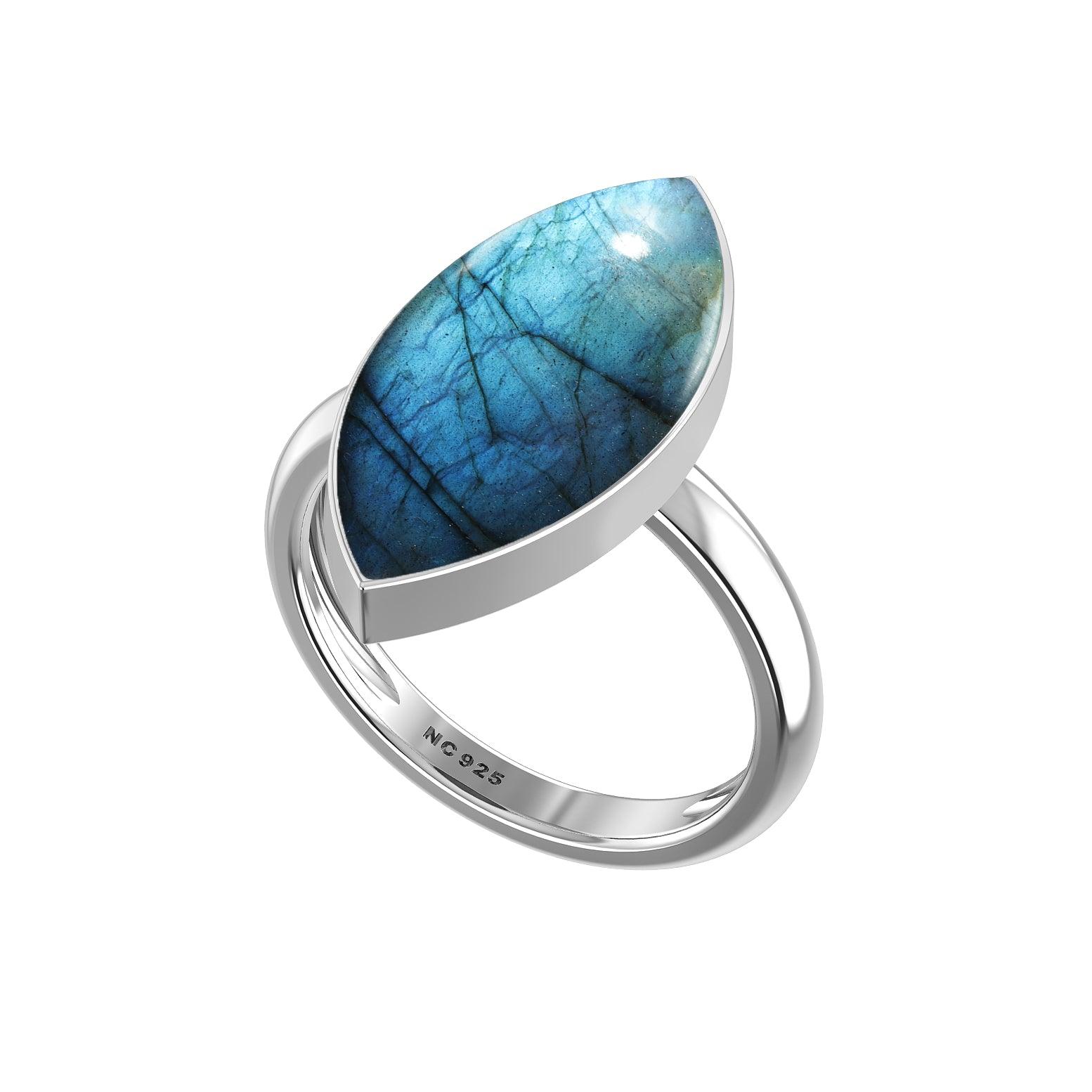 Natural Labradorite Rings for Women in Sterling Silver (Pack of 6, Bezel-Set)