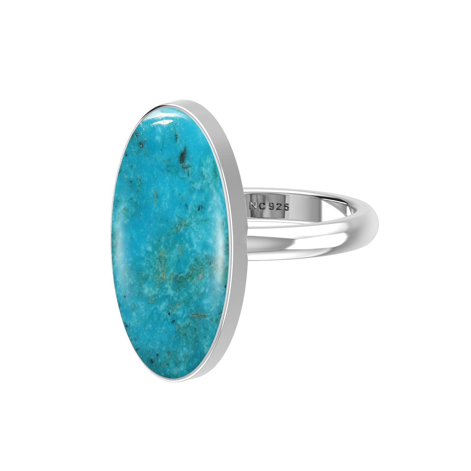 Natural Turquoise Rings for Women in Sterling Silver (Pack of 6, Bezel-Set)