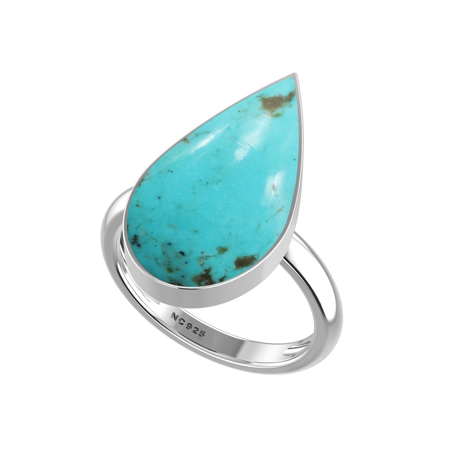 Natural Turquoise Rings for Women in Sterling Silver (Pack of 6, Bezel-Set)