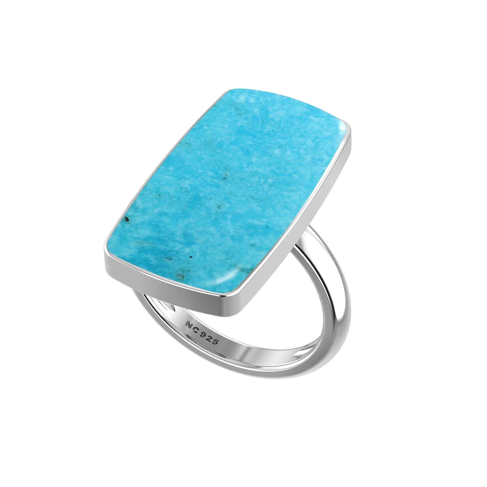 Natural Turquoise Rings for Women in Sterling Silver (Pack of 6, Bezel-Set)