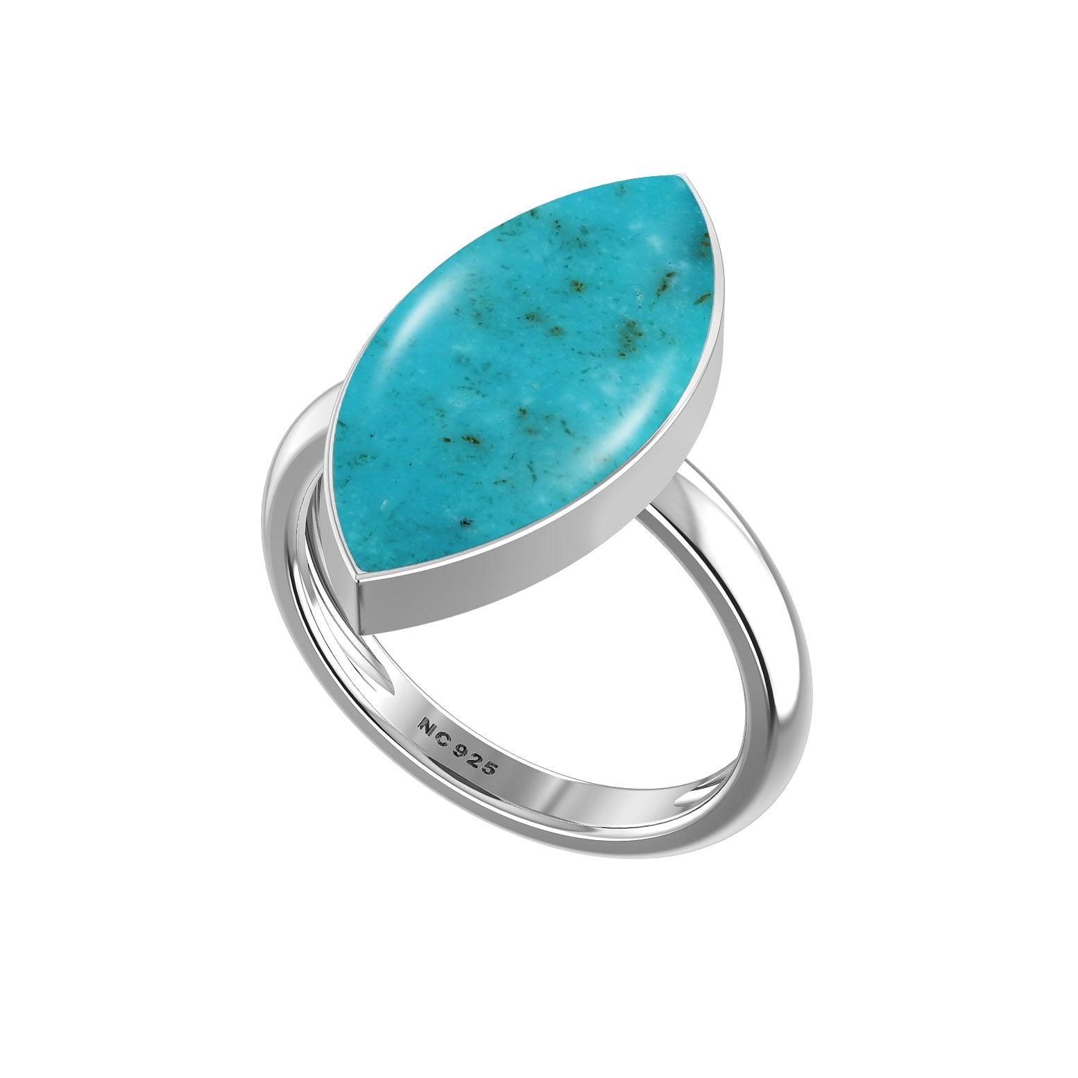 Natural Turquoise Rings for Women in Sterling Silver (Pack of 6, Bezel-Set)