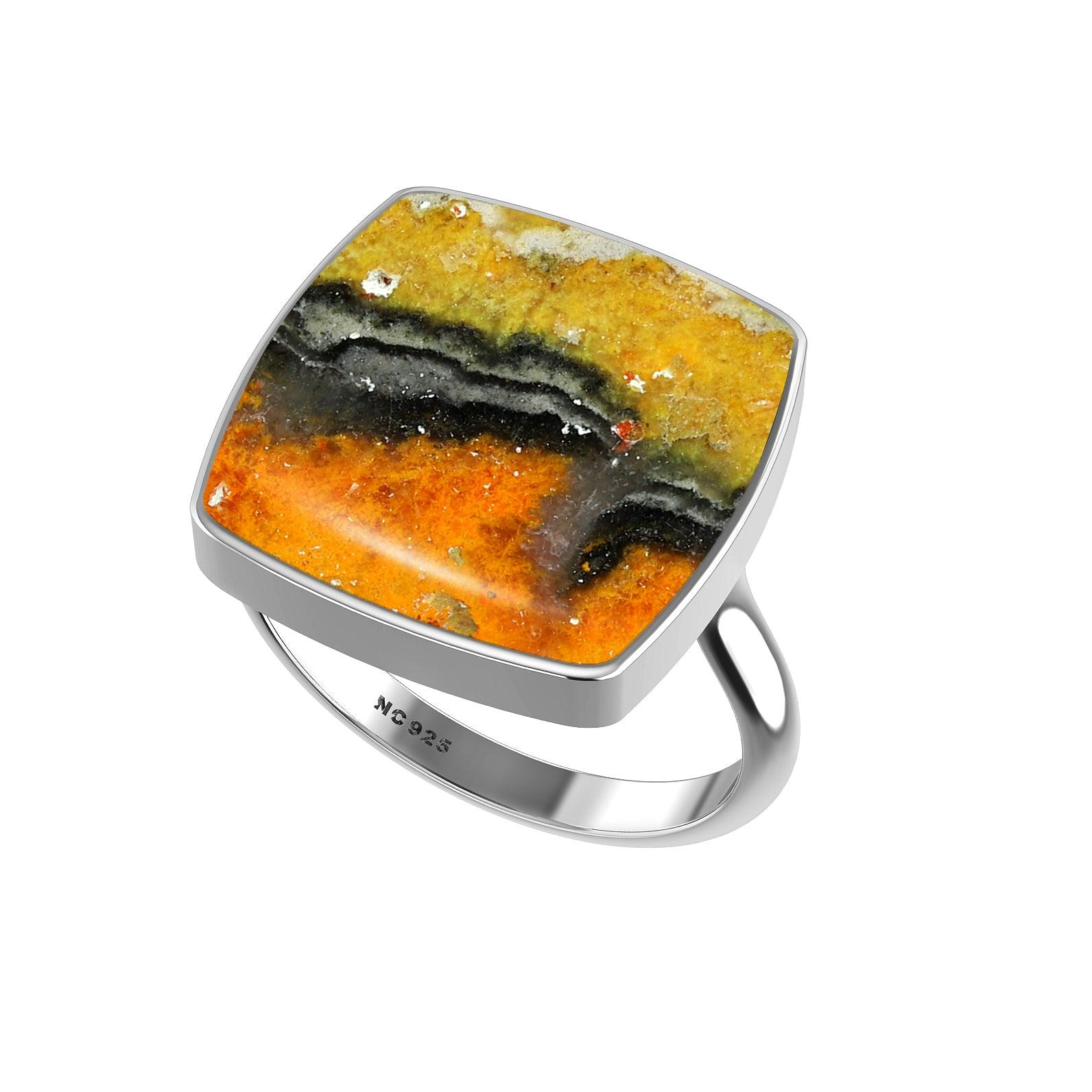 Natural Bumble Bee Ring 925 Sterling Silver Bezel Set Handmade Jewelry Pack of 6 (Box 8)