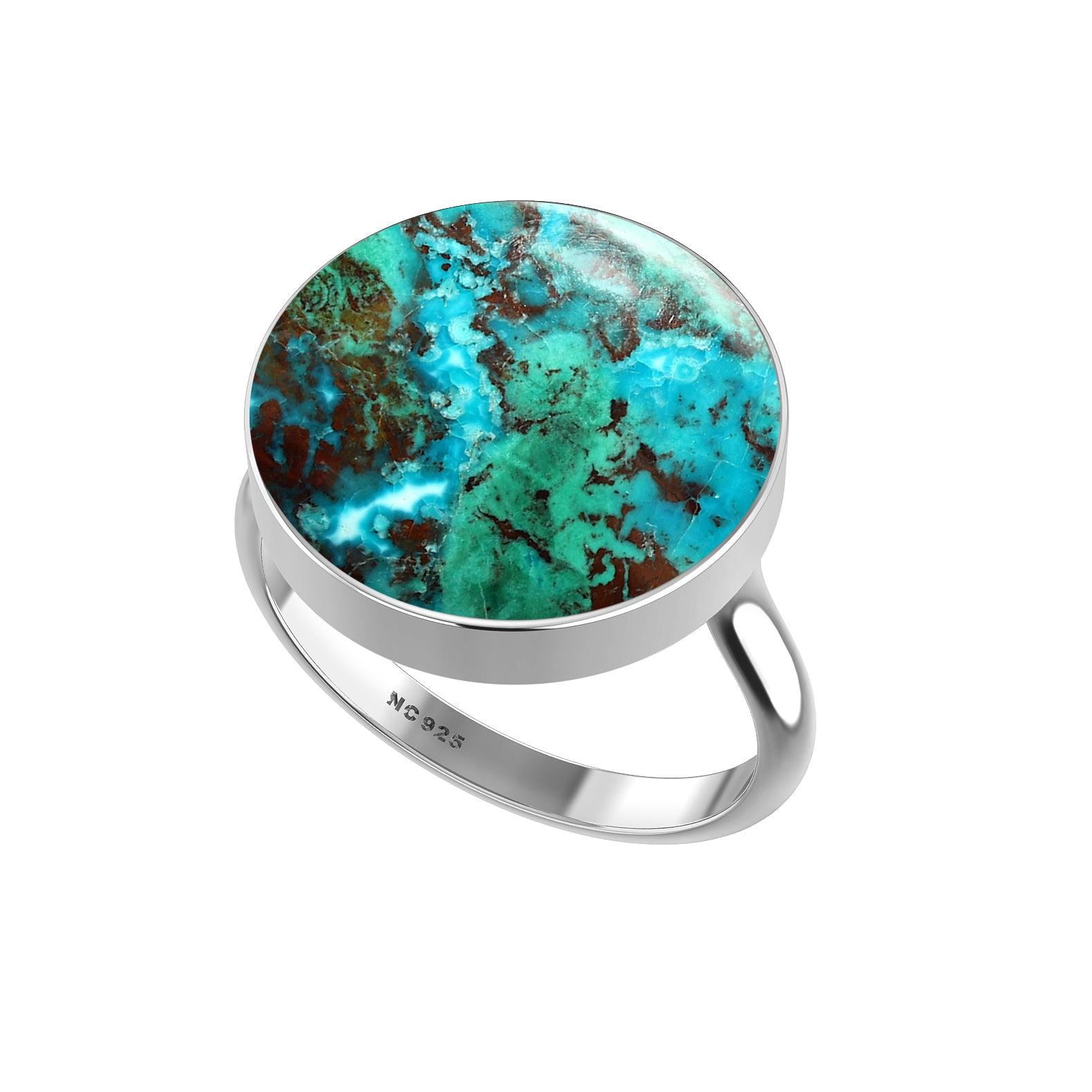 Natural Chrysocolla Ring 925 Sterling Silver Bezel Set Handmade jewelry Pack of 6 (Box 8)
