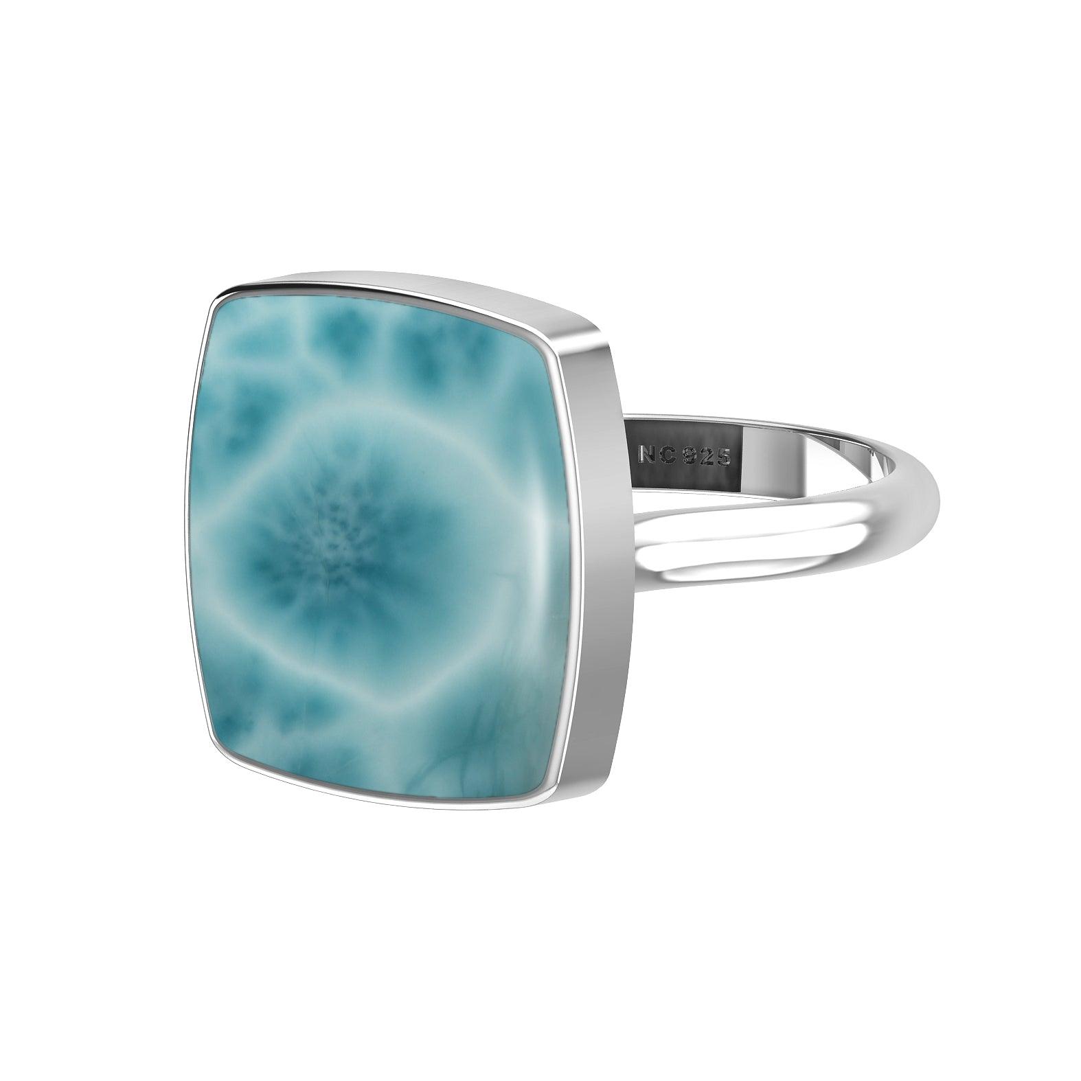Natural Larimar Ring 925 Sterling Silver Bezel Set Handmade Jewelry Pack of 6 (Box 8)