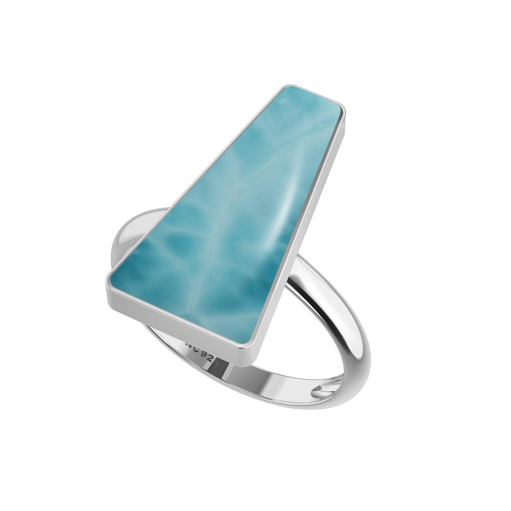 Natural Larimar Ring 925 Sterling Silver Bezel Set Handmade Jewelry Pack of 6 (Box 8)