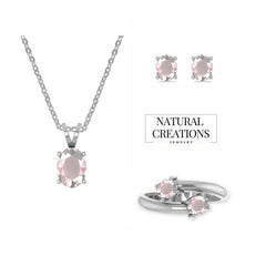 925 Sterling Silver Natural Faceted Rose Quartz Gift Set Prong Set Jewelry Pack of 1