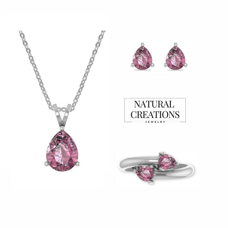 Gift For Her | Tourmaline  Jewelry Set Necklace Ring Studs | tourmaline Ring Earring Chain Necklace | Cut tourmaline Silver Jewelry  ( Assorted Shape )