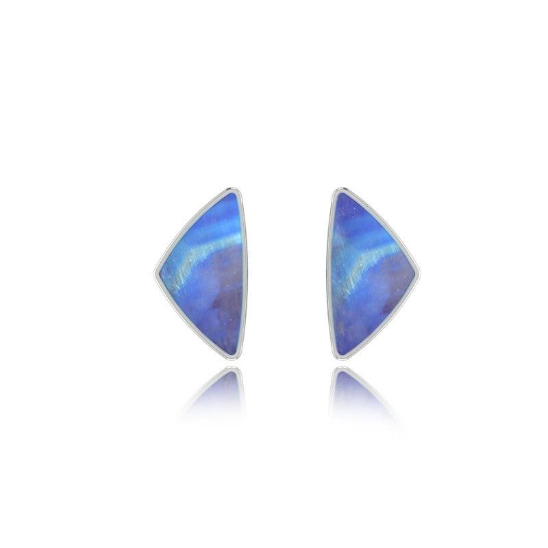 925 Sterling Silver Natural Purple Moonstone Studs Earring Bezel Set Jewelry Pack Of 3