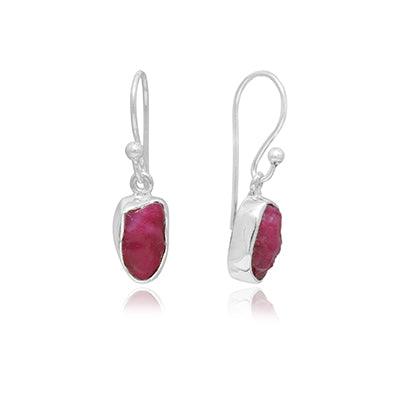 Natural Raw Ruby Dangle Earring 925 Sterling Silver