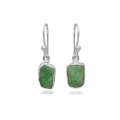 Natural Raw Emerald Hook Earring 925 Sterling Silver