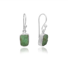 Natural Raw Emerald Hook Earring 925 Sterling Silver