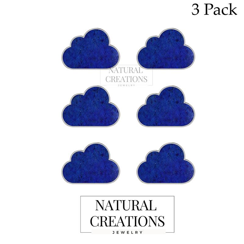 925 Sterling Silver Natural Lapis Cloud Stud Earring Bezel Set Jewelry Pack Of 3
