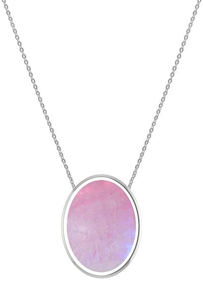 925 Sterling Silver Natural Pink Rainbow Slider Necklace 18'in Chain Bezel Set Jewelry pack of 3