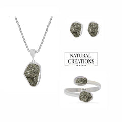 Natural Rough Pyrite Gift Set for Women in Sterling Silver (Pack of 1, Bezel-Set)