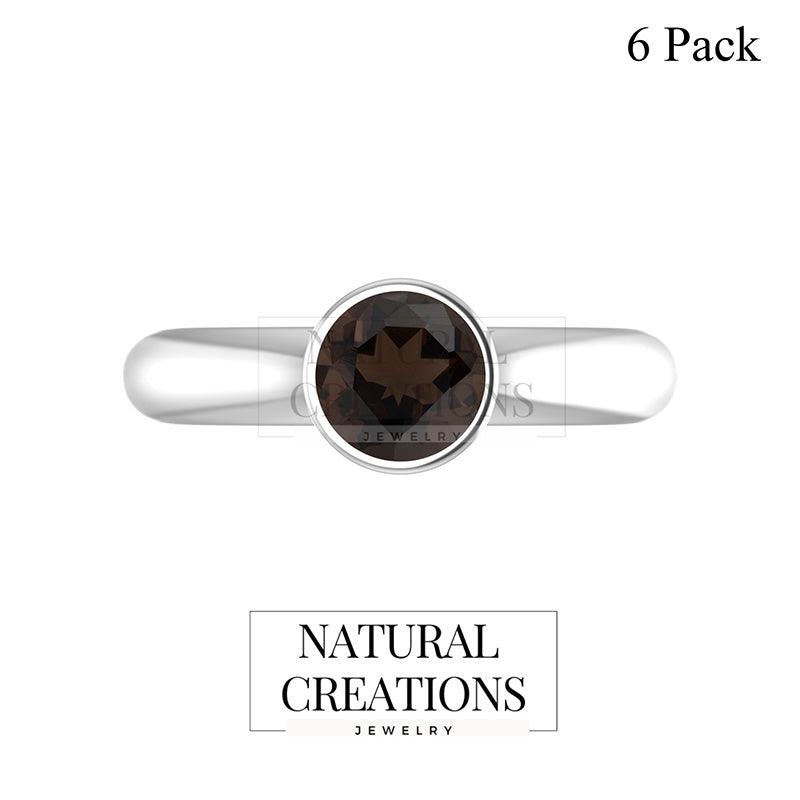 Natural Smoky Rough Ring 925 Sterling Silver Bezel Set Jewelry Pack of 6
