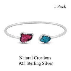 925 Sterling Silver Natural Tourmaline, Neon Apatite Cuff Bangle Bracelet Bezel Set Jewelry Pack Of 1