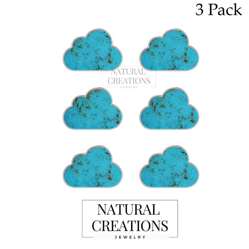 925 Sterling Silver Natural Turquoise Cloud Stud Earring Bezel Set Jewelry Pack Of 3